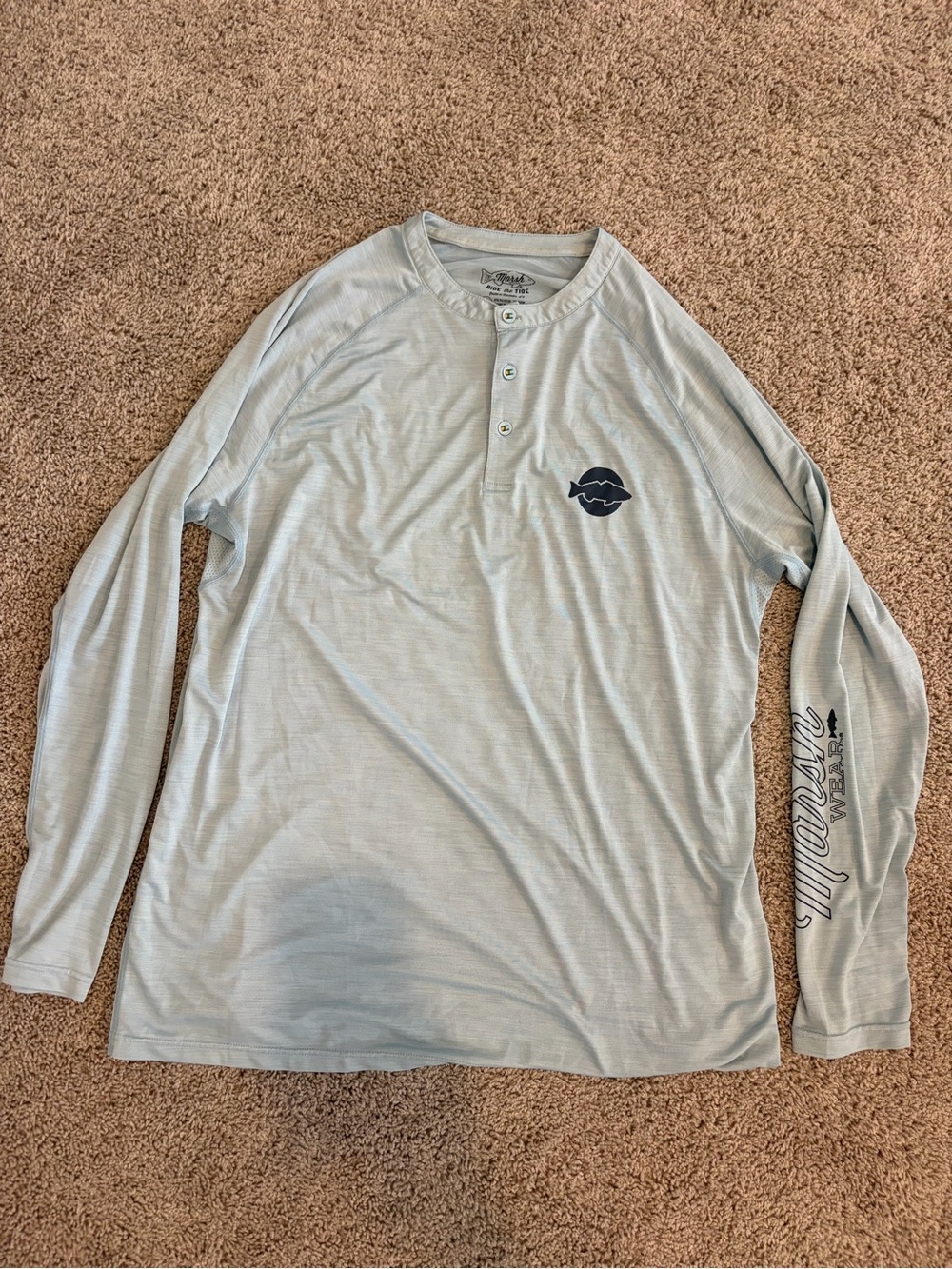 Light Blue Long-Sleeve Henley Shirt with Chest Logo